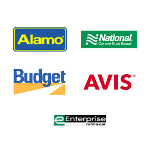 Alamo, National, Budget, Avis, and Enterprise logos.